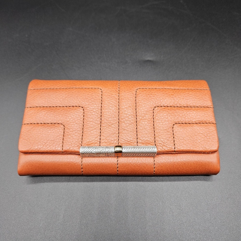 Vintage Brighton Leather Wallet Pebbled Brown Trifold Quilted Lined Rare HTF EUC